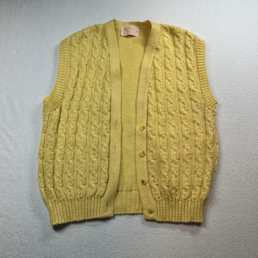 Pendleton Women's Cardigan Sweater Vtg. Wool Sleeveless Button Up Yellow Large